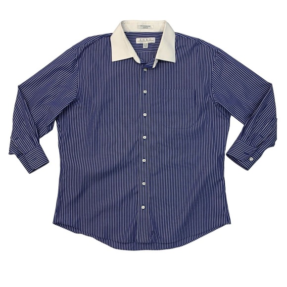 Enro Shirt Mens 17.5 Royal Blue Cotton Non Iron Tailored Striped Formal Dress - Picture 1 of 10